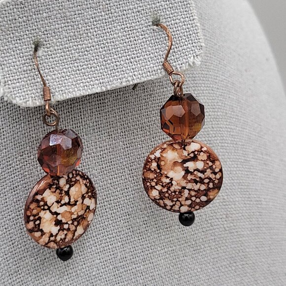 Handmade Dangle Jasper Hook Earrings Faceted Bead Accent Copper Length 2 inches - Picture 3 of 5
